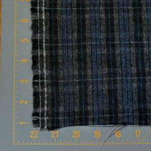 Vintage 100% WOOL Fabric: Blue Black and Grey Plaid 3.7 Yds x 59” Retro Preppy